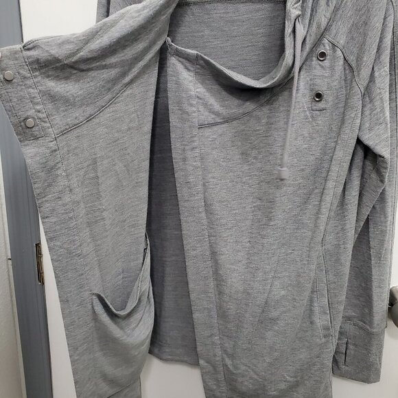 Shambhala Women's Gray Spacedye Jersey Knit Asymmetrical Wrap Cowl Cardigan‎ M - Picture 4 of 9